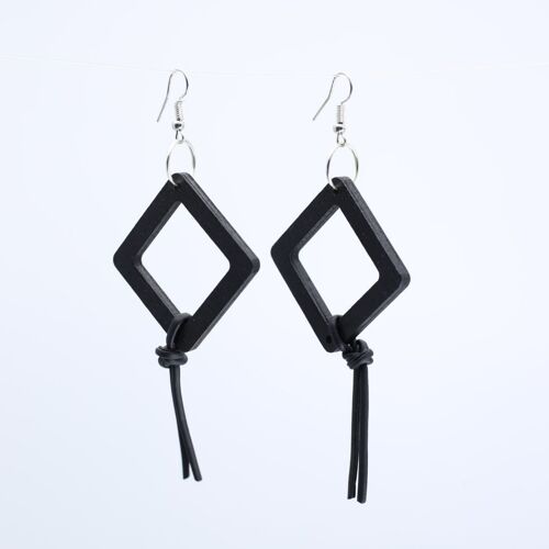 Geometric Earrings with Leatherette String - Small - Black