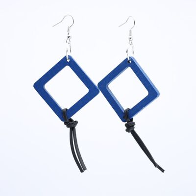 Geometric Earrings with Leatherette String - Small - Cobalt Blue