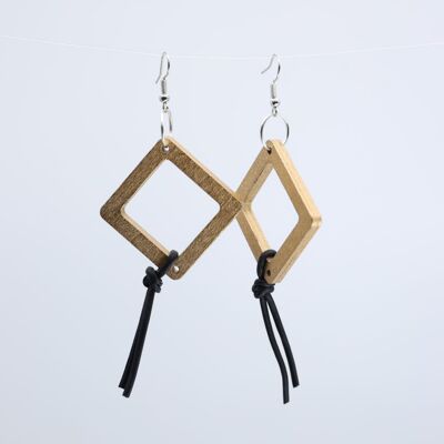 Geometric Earrings with Leatherette String - Small - Gold