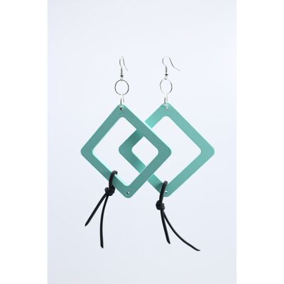 Boucles d'oreilles géométriques avec ficelle en similicuir - Petit - Turquoise