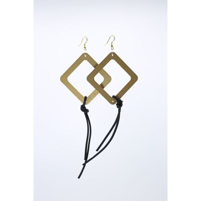Geometric Earrings with Leatherette String - Large - Gold