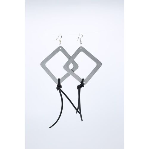 Geometric Earrings with Leatherette String - Large - Silver