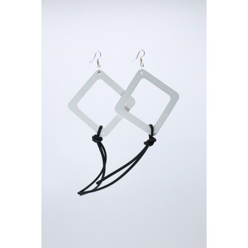Geometric Earrings with Leatherette String - Large - White