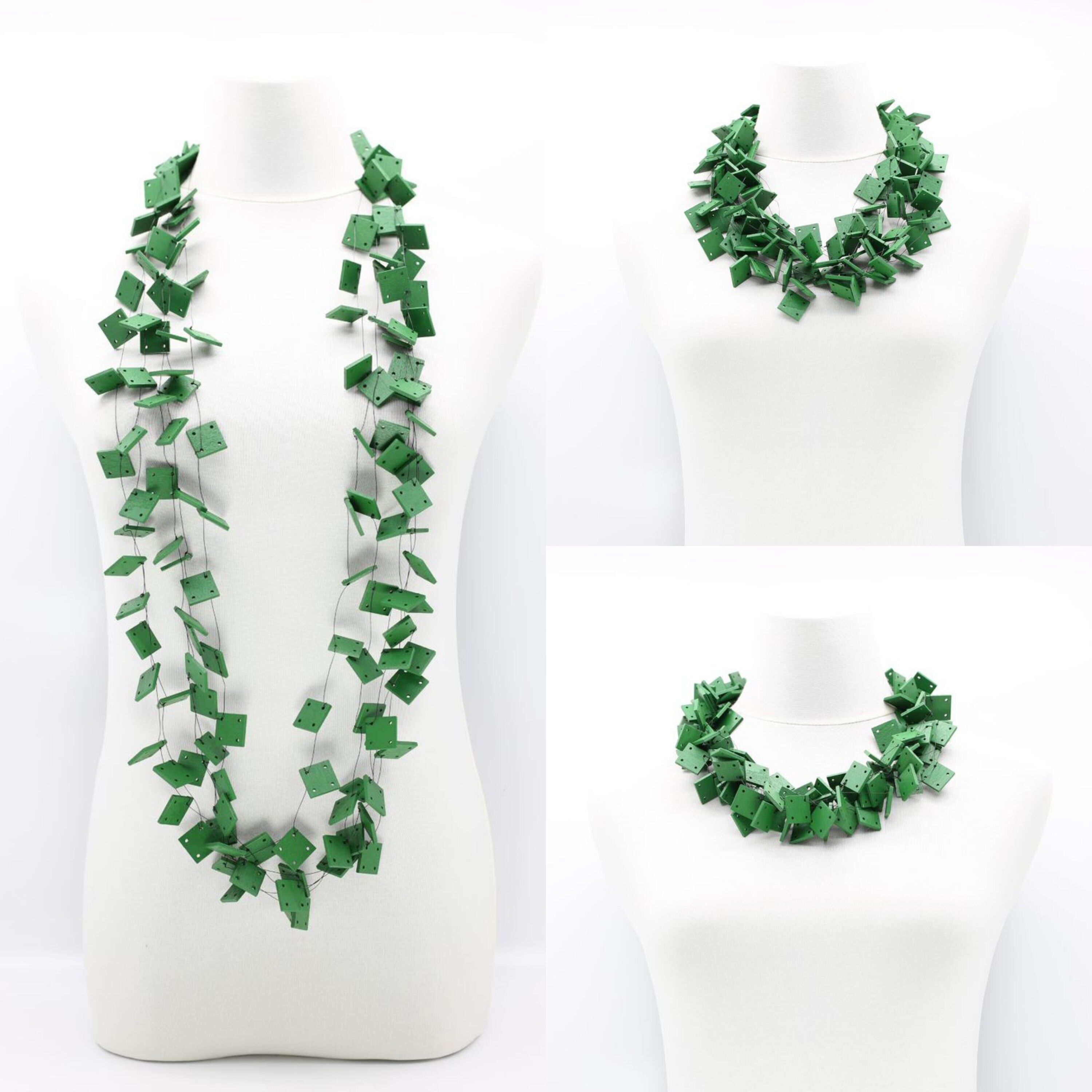 Fallende Blätter - Holzquadrate auf Angeldraht - Frühlingsgrün