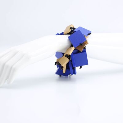 Cuadrados en pulsera elástica - Azul cobalto / Oro