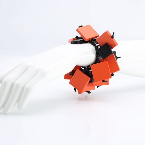 Squares on Elastic Bracelet - Orange/Black