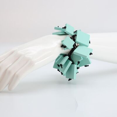 Bracelet Carrés sur Elastique - Turquoise