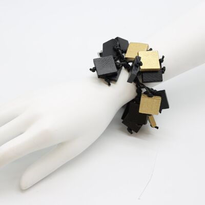 Quadrate auf elastischem Armband - Gold/Schwarz