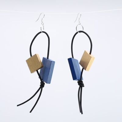 Squares on Leatherette Loop Earrings - Duo - Pantone Classic Blue/Gold