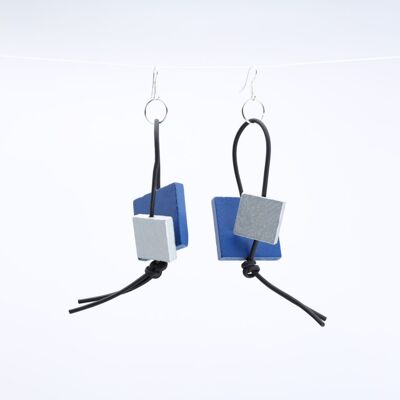 Squares on Leatherette Loop Earrings - Duo - Pantone Classic Blue/Silver