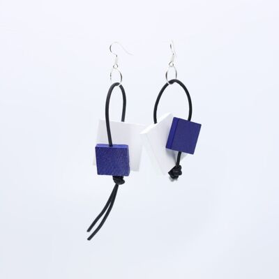 Squares on Leatherette Loop Earrings - Duo - White/Purple