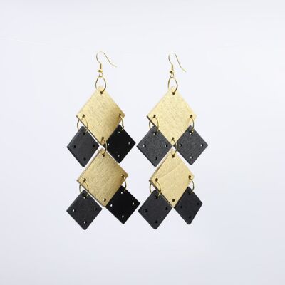 Squares Chandelier Earrings - Duo - Gold/Black