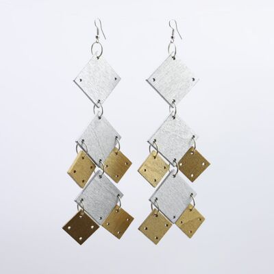 Squares Chandelier Earrings - Duo - Silver/Gold