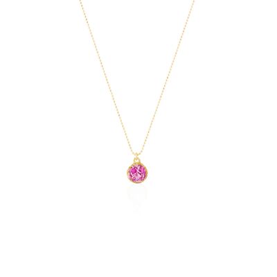 Gold choker with round pendant Lilium with fuchsia mother-of-pearl