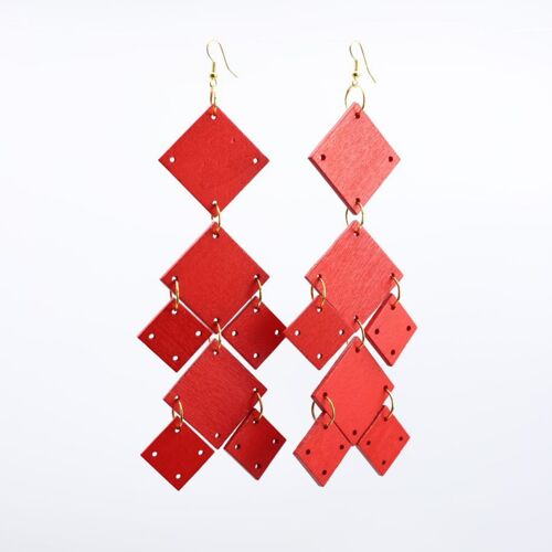 Squares Chandelier Earrings - Red