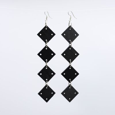 Boucles d'Oreilles Chaîne Carrés - Noir