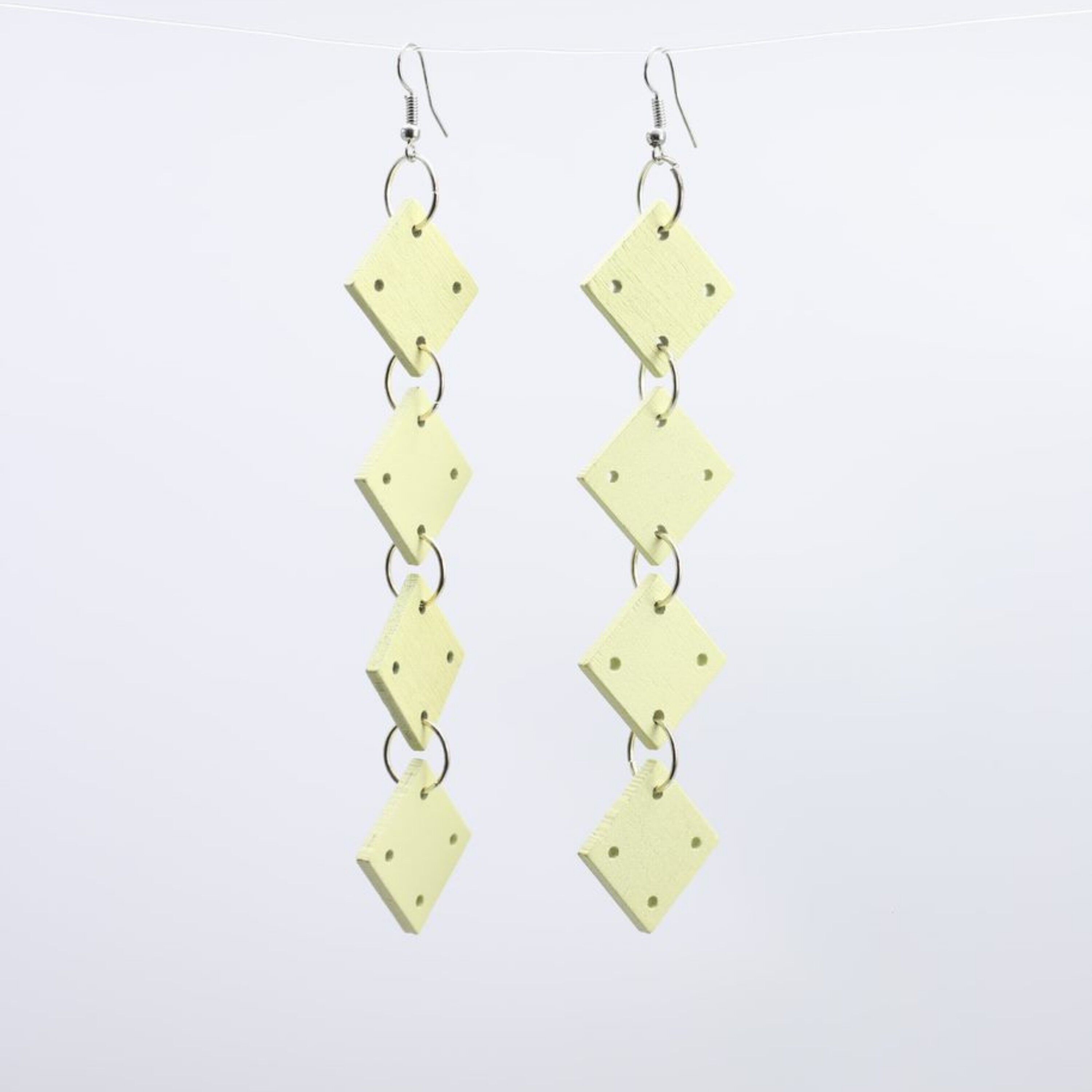 Pendientes Cadena Cuadrados - Crema