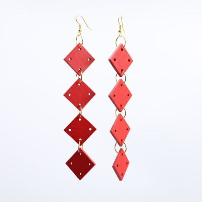 Squares Chain Earrings - Red