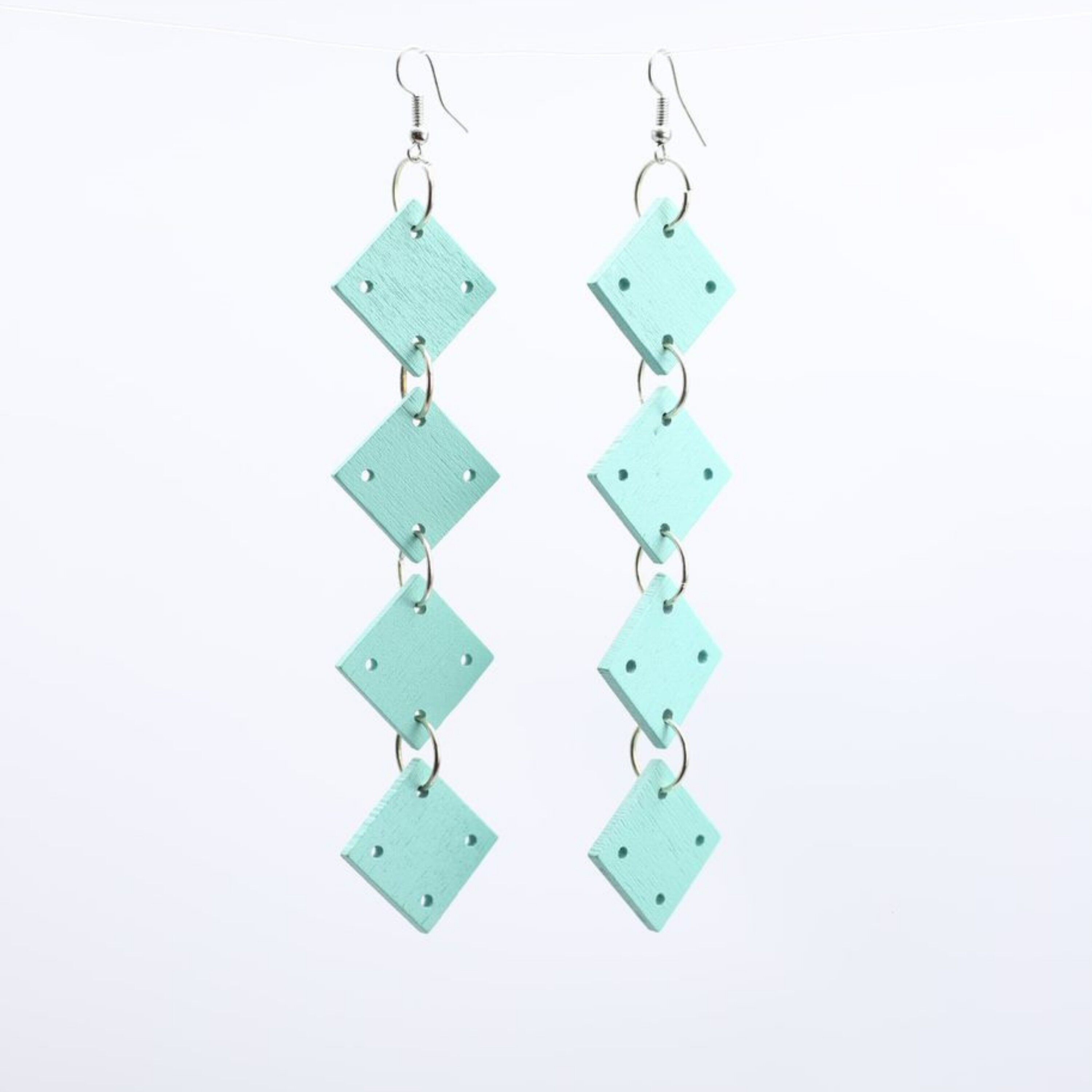 Orecchini a catena quadrati - Turchese