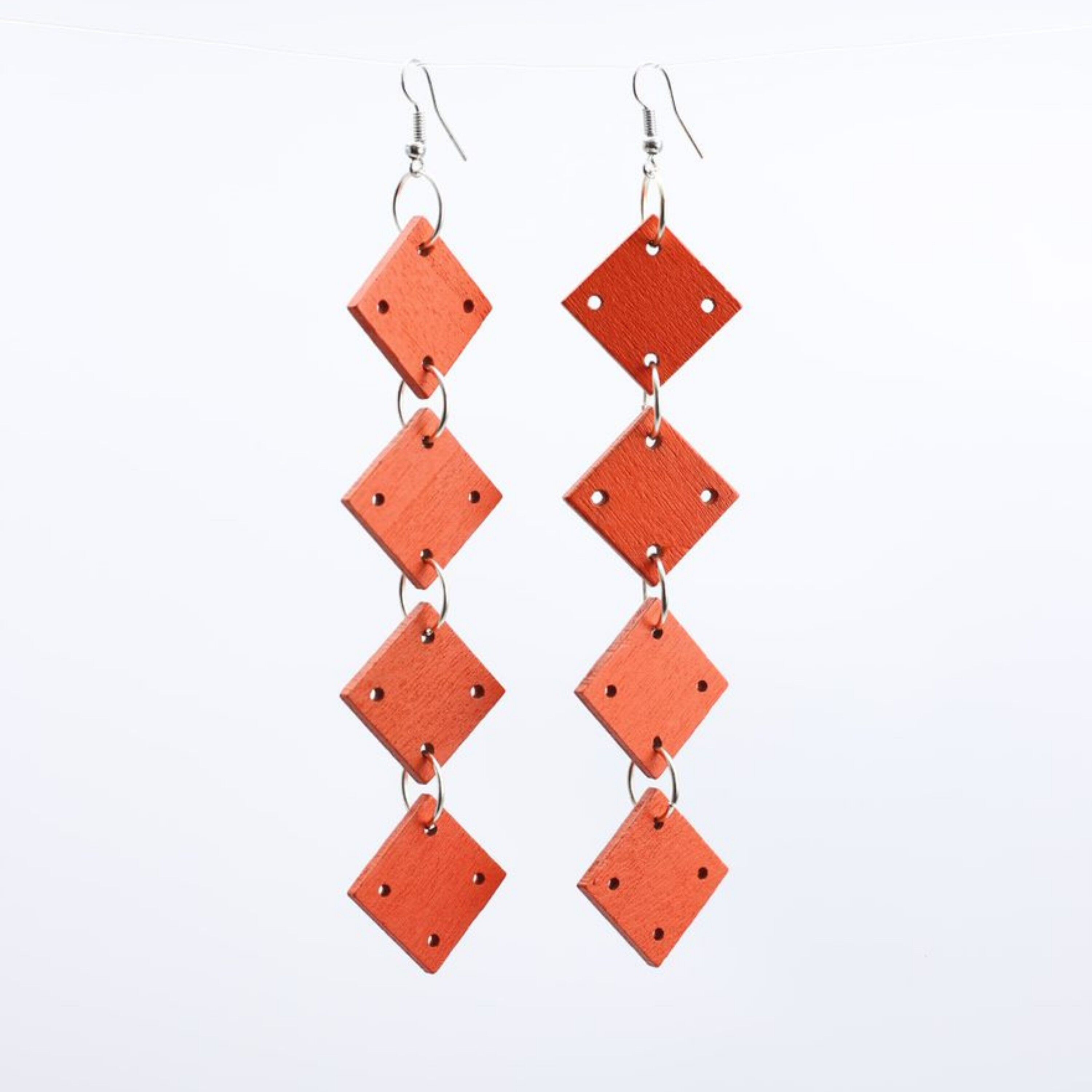 Boucles d'Oreilles Chaîne Carrés - Orange