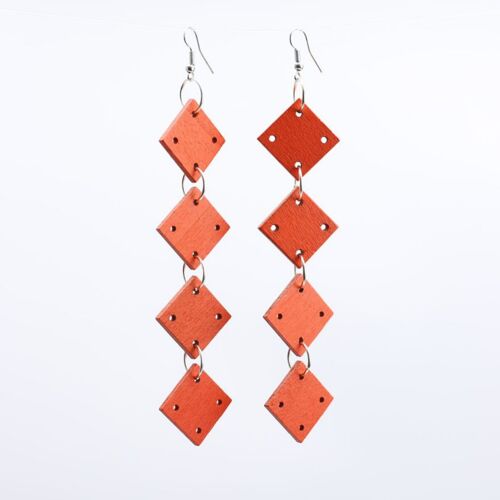 Squares Chain Earrings - Orange