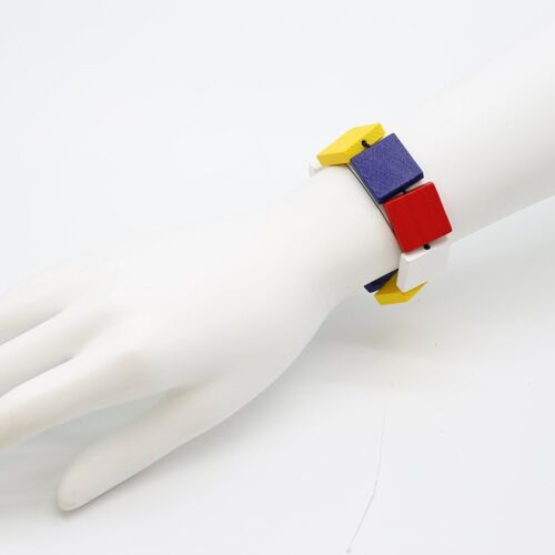 Mondrian Collection Squares Hand Knotted with Elastic Cord Bracelet