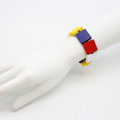 Cuadrados de la colección Mondrian anudados a mano con pulsera de cordón elástico