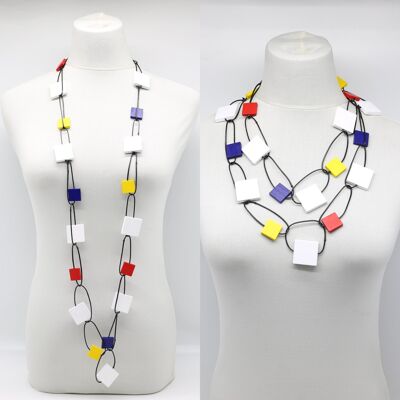 Mondrian Collection Cotton Cord Chain Squares Necklace