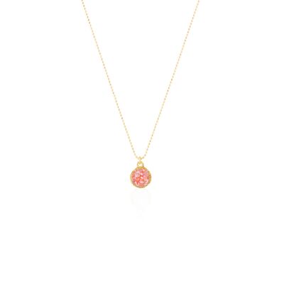 Tour de cou en or avec pendentif rond doux et nacre rose