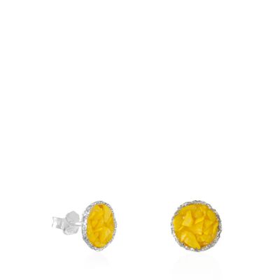Medium silver Sun stud earrings with yellow mother-of-pearl