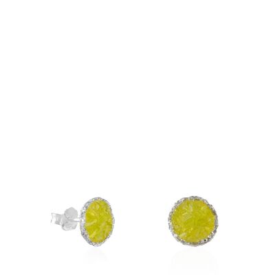 Olivine medium silver stud earrings with green olivine stone