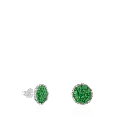 Medium silver Grass stud earrings with green mother-of-pearl
