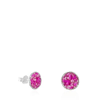 Lilium medium silver stud earrings with fuchsia mother-of-pearl