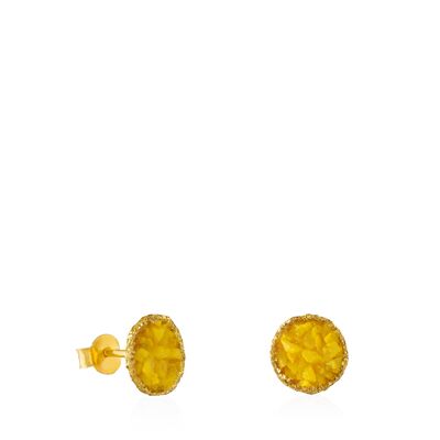 Sun medium gold stud earrings with yellow mother-of-pearl