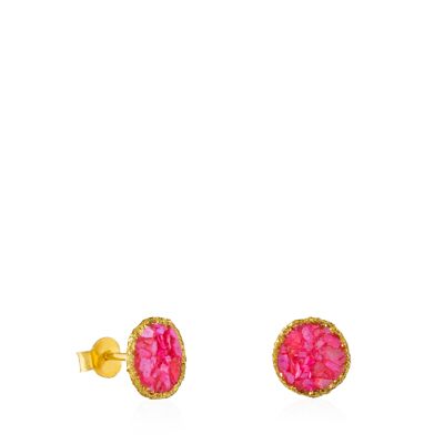 Pendientes dormilonas oro medianos Doll con nácar rosa