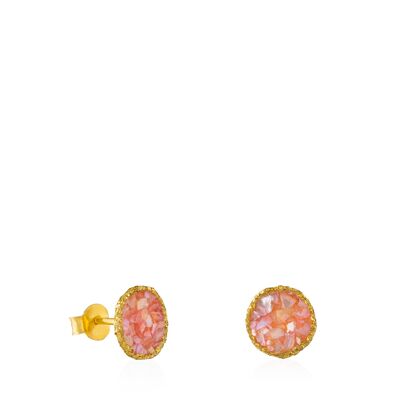 Soft medium gold stud earrings with pink mother-of-pearl