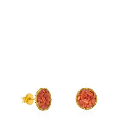 Medium gold reef stud earrings with coral nacre