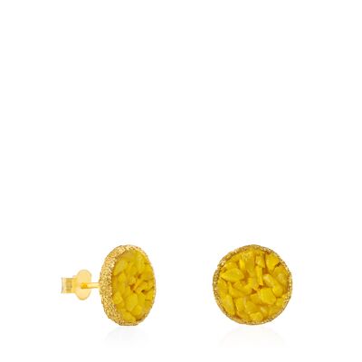 Sun large gold stud earrings with yellow mother-of-pearl