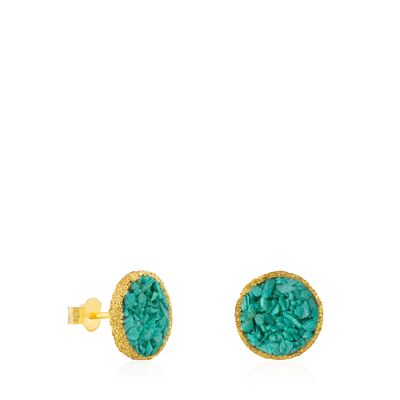 Travel large gold stud earrings with turquoise stone