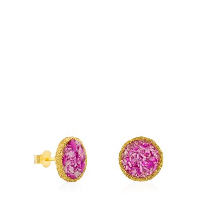 Lilium large gold sleeper earrings with fuchsia mother-of-pearl