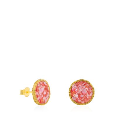 Soft big gold stud earrings with pink mother-of-pearl