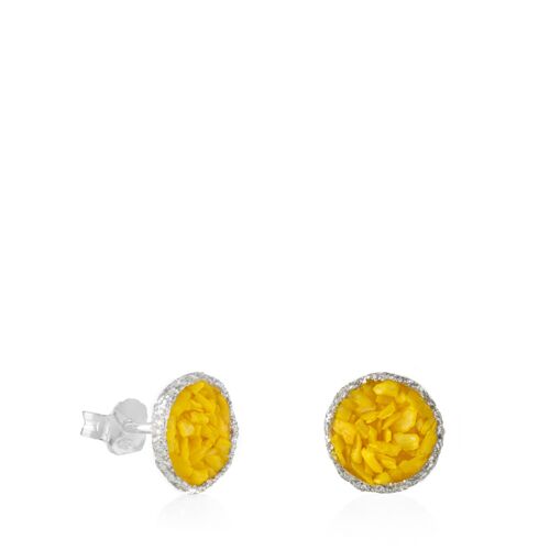 Pendientes dormilonas de plata grandes Sun con nácar amarillo