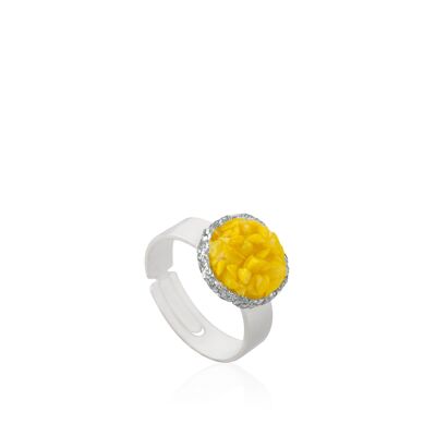 Silver Sun ring with yellow mother-of-pearl