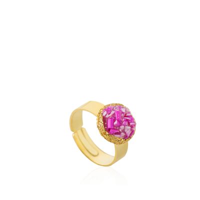 Bague en or Lilium avec nacre fuchsia