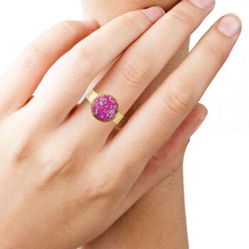 Bague en or Lilium avec nacre fuchsia 2