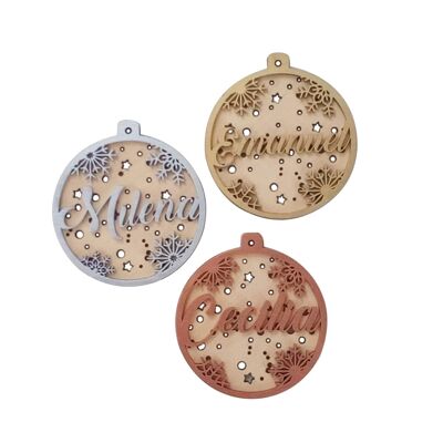 Set de 3 bolas de navidad personalizables, con diseño multicapa en relieve y calado para efecto caja de sombras