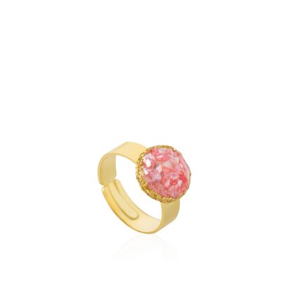 Soft gold ring with pink mother-of-pearl