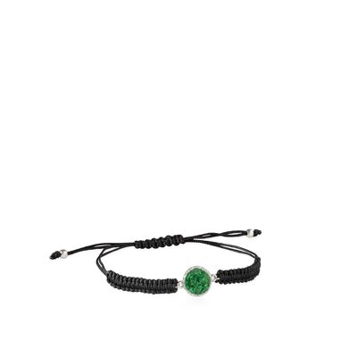 Grass cord and silver bracelet with green mother-of-pearl