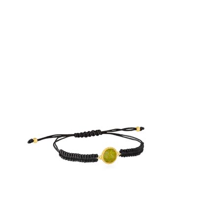 Olivine gold cord bracelet with green olivine stone
