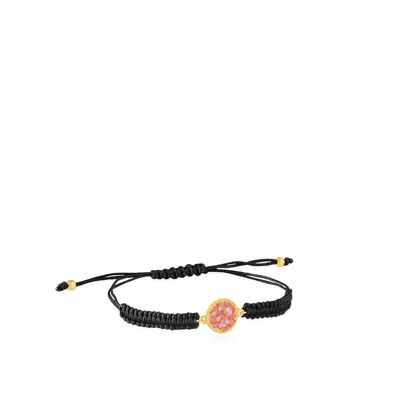 Soft gold and cord bracelet with pink mother-of-pearl